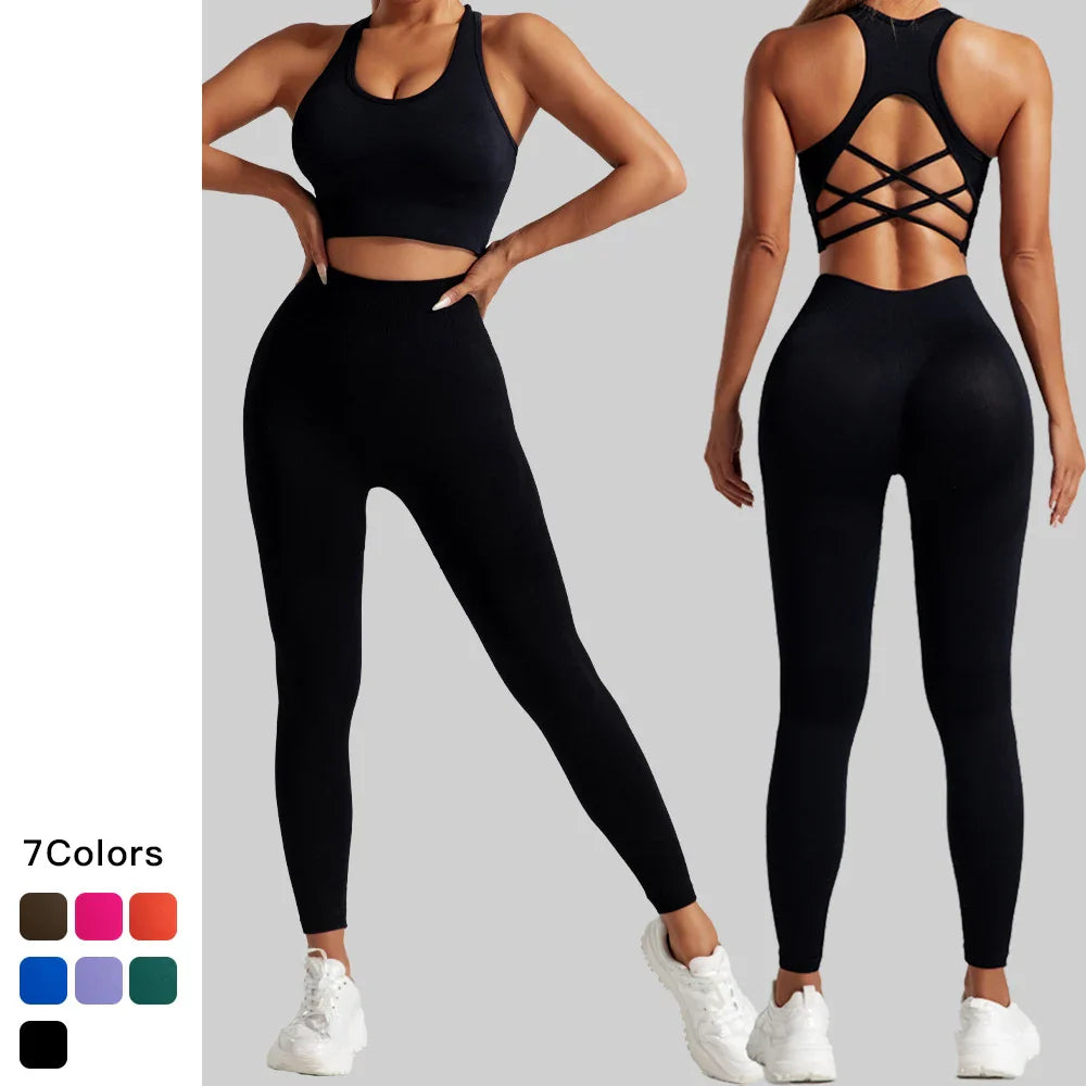 2 PCS Cross Back Bra And Leggings Sportswear